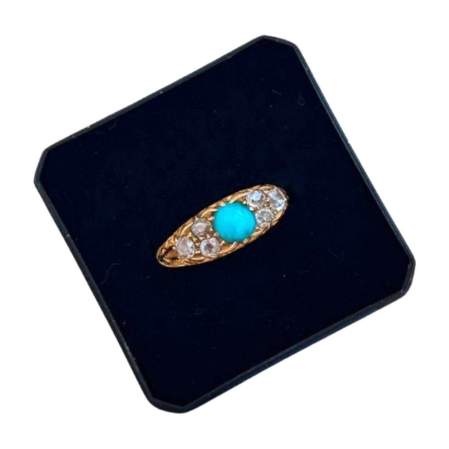 Antique 18 Carat Yellow Gold Turquoise and Diamond Ring