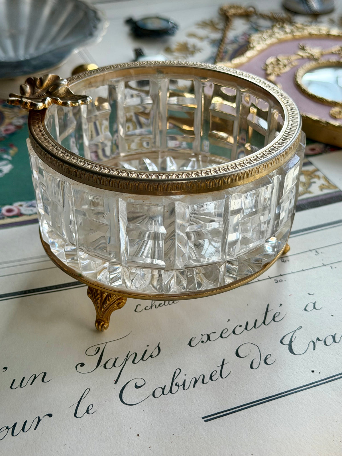 Vintage French Crystal and Gilt Trinket Tray