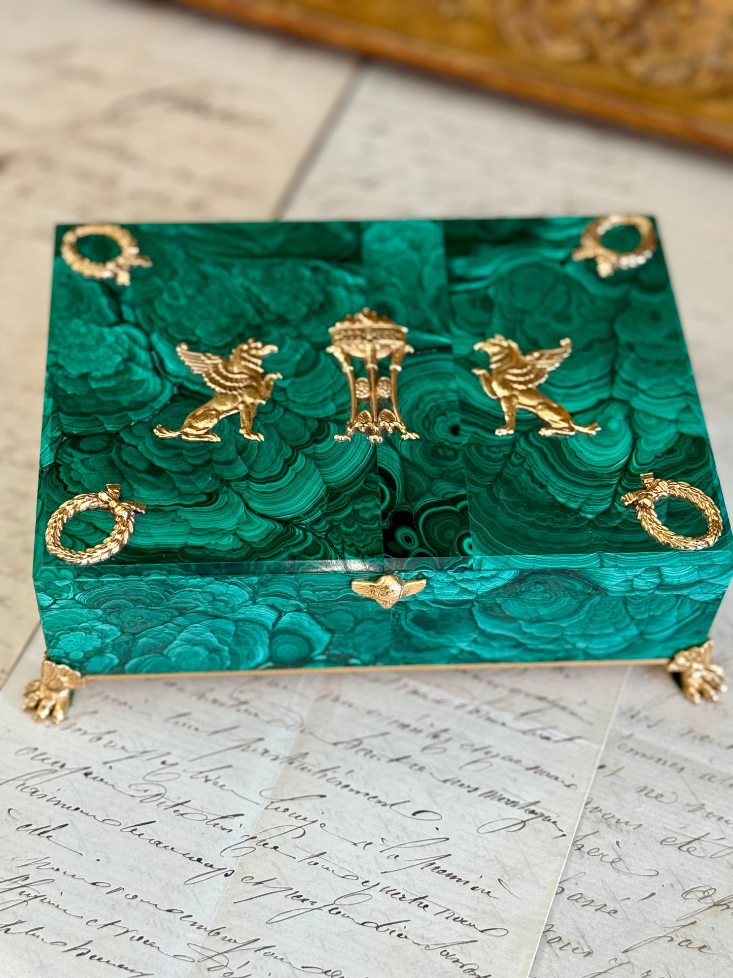 Vintage Malachite & Bronze Box