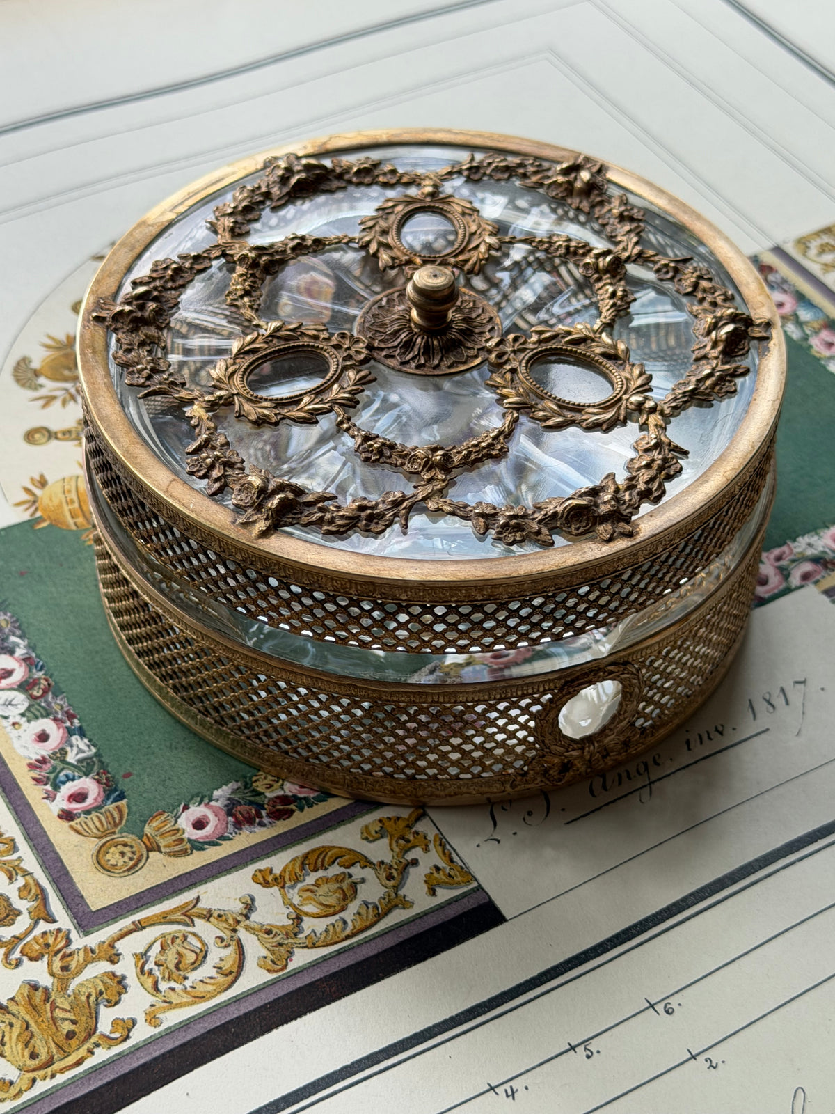 Antique French Ormolu and Crystal Lidded Box