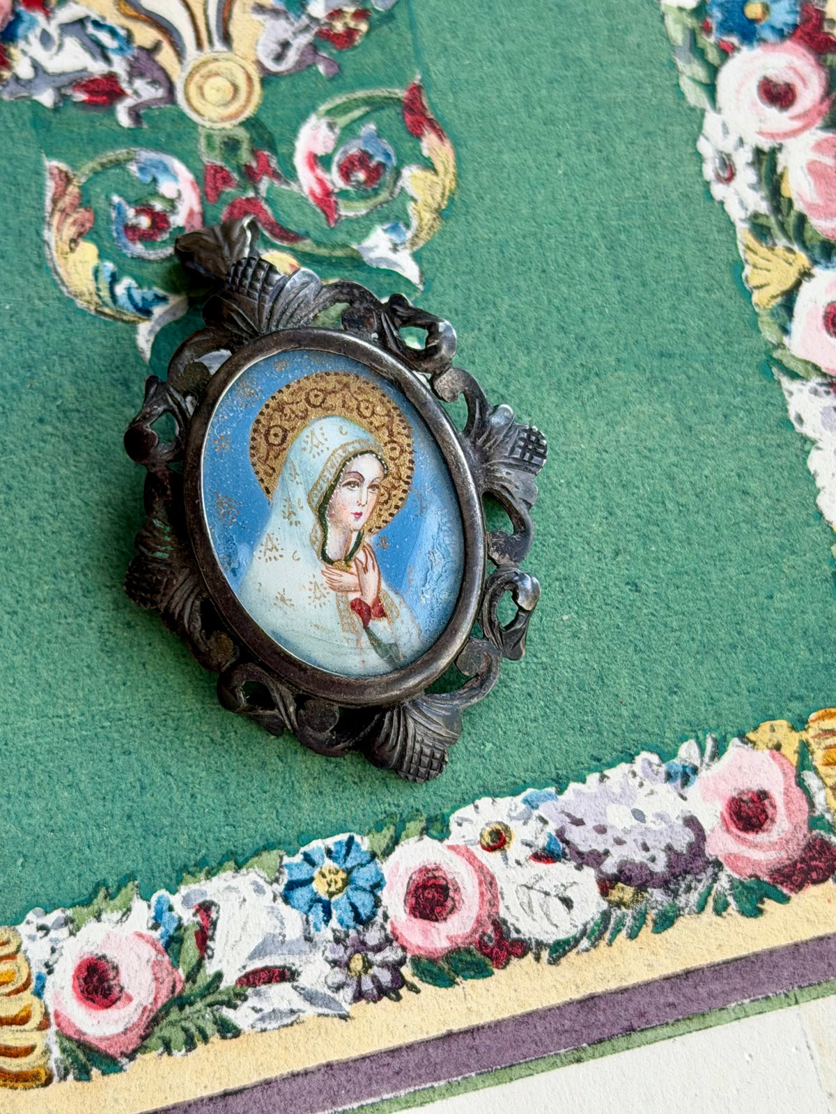 Antique Madonna Portrait Pendant in 800 Silver, Sourced in France