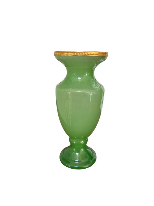Green Opaline Vase with Bronze Trim