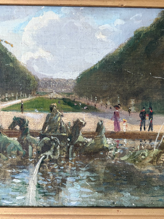 French Oil Painting — “Apollo’s Chariot,” The Bassin d’Apollon at Versailles, Signed Roger Martin