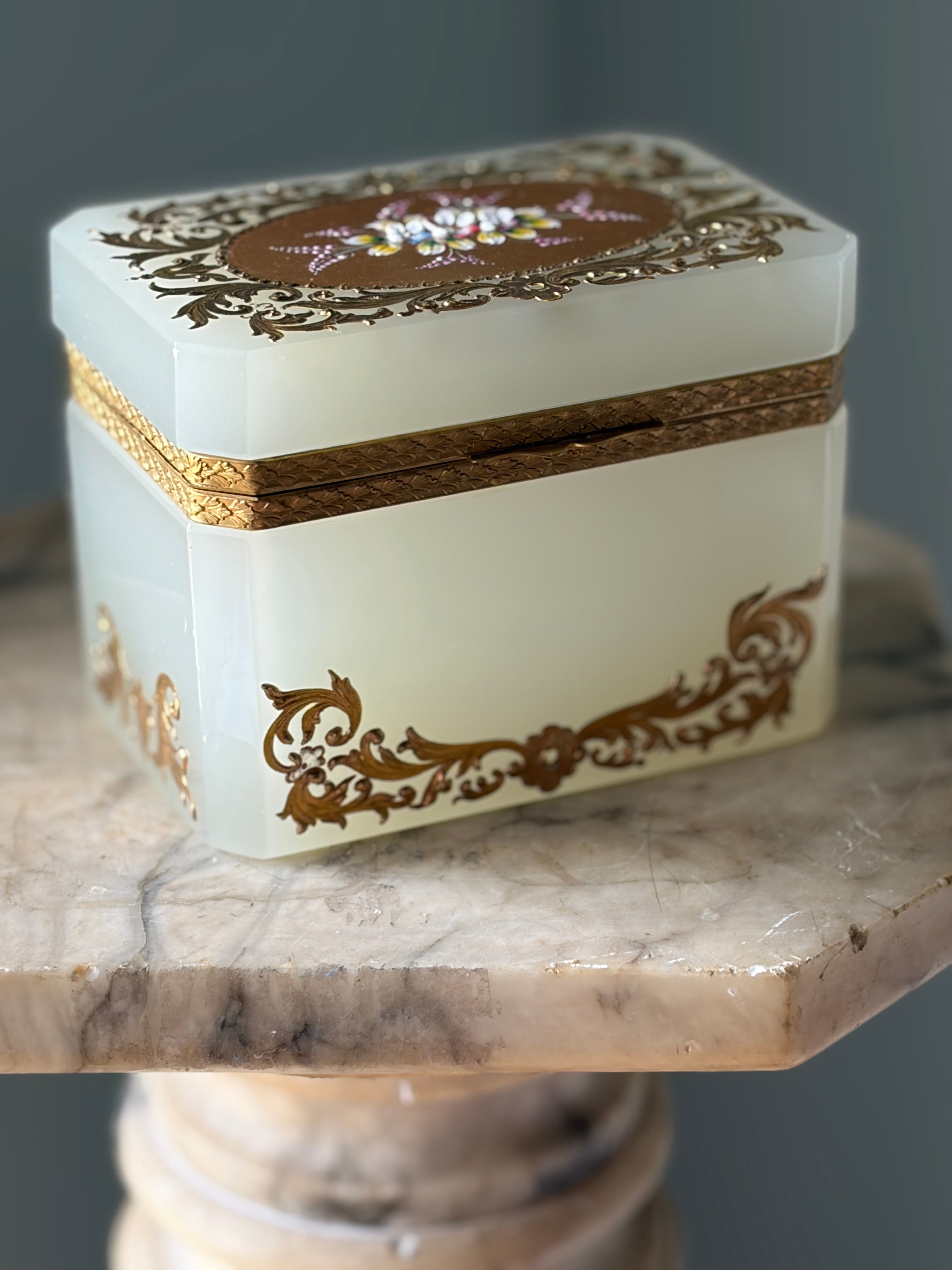 Opaline Casket with Floral Hand-Painted Detail