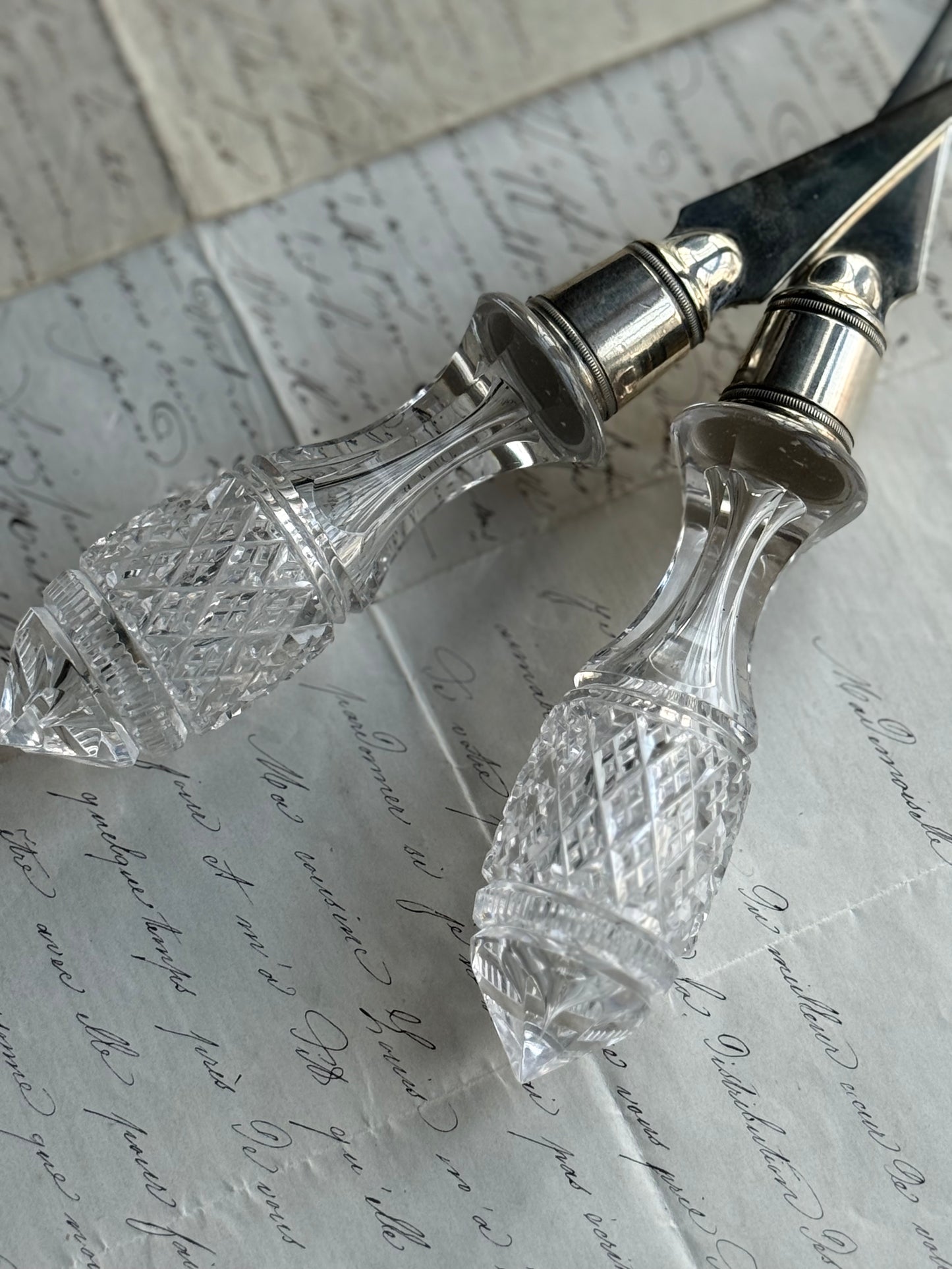 American Brilliant Cut Glass Salad Fork & Spoon Set