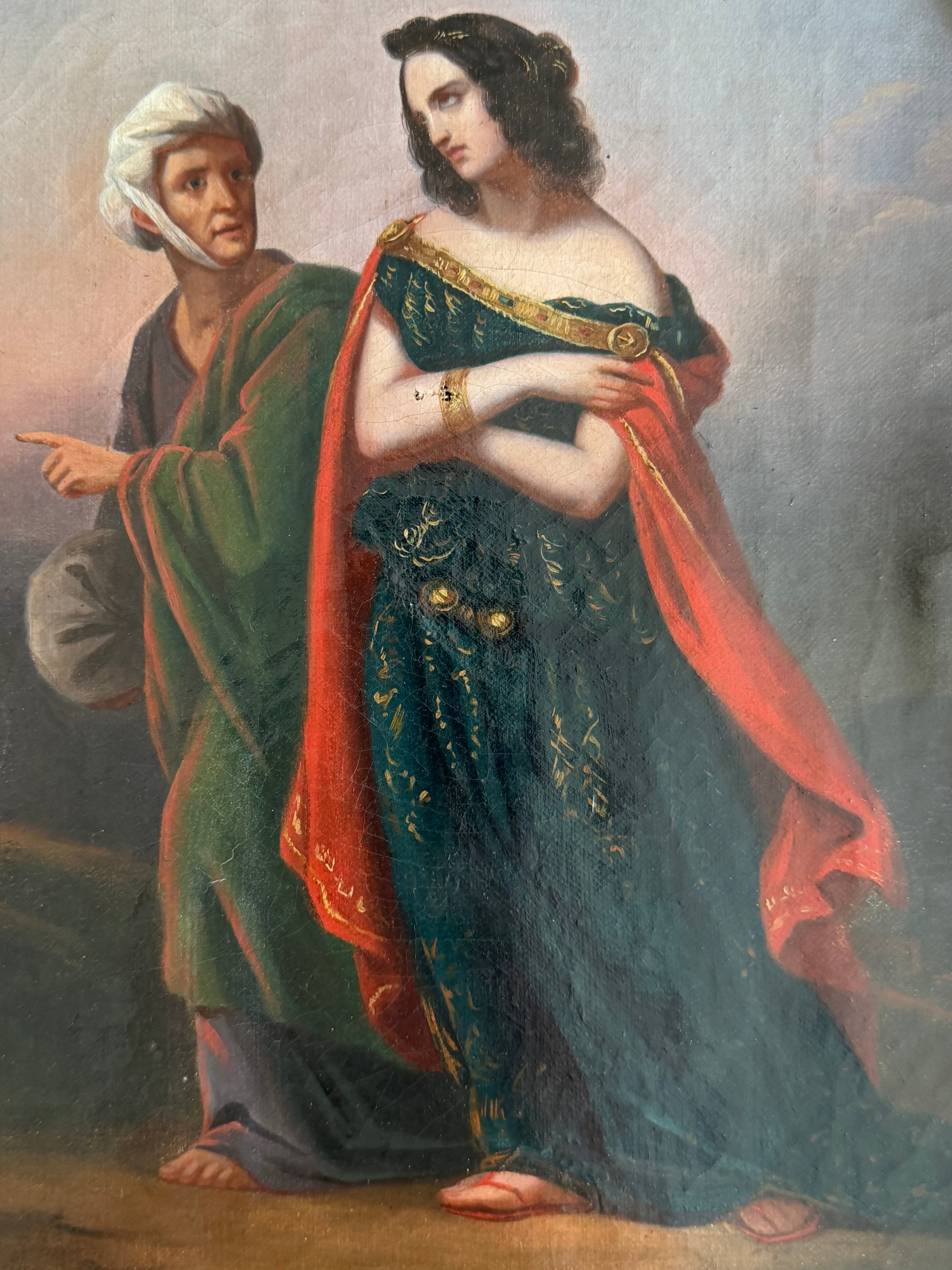 Antique Figural Oil Painting in Gilt Frame