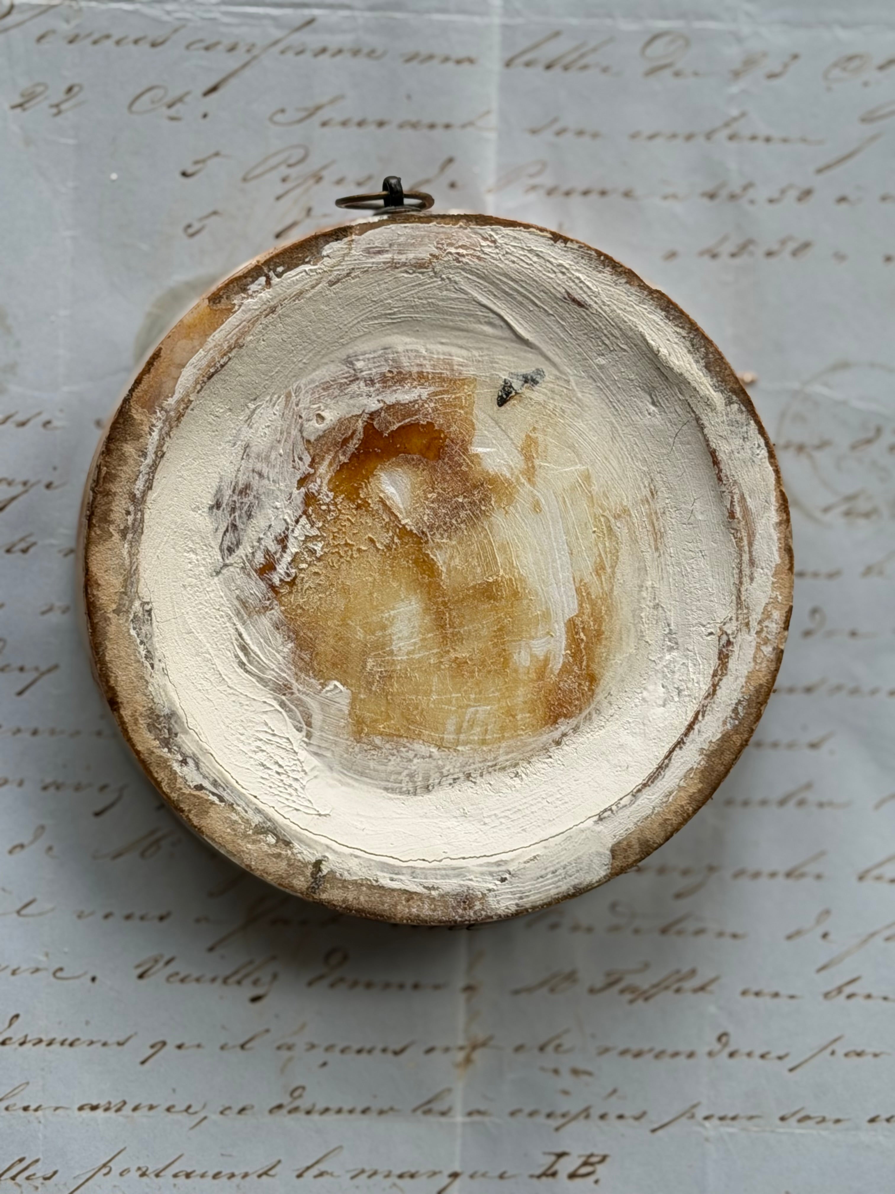 19th Century Miniature Landscape Painting in Alabaster Frame with Convex Glass