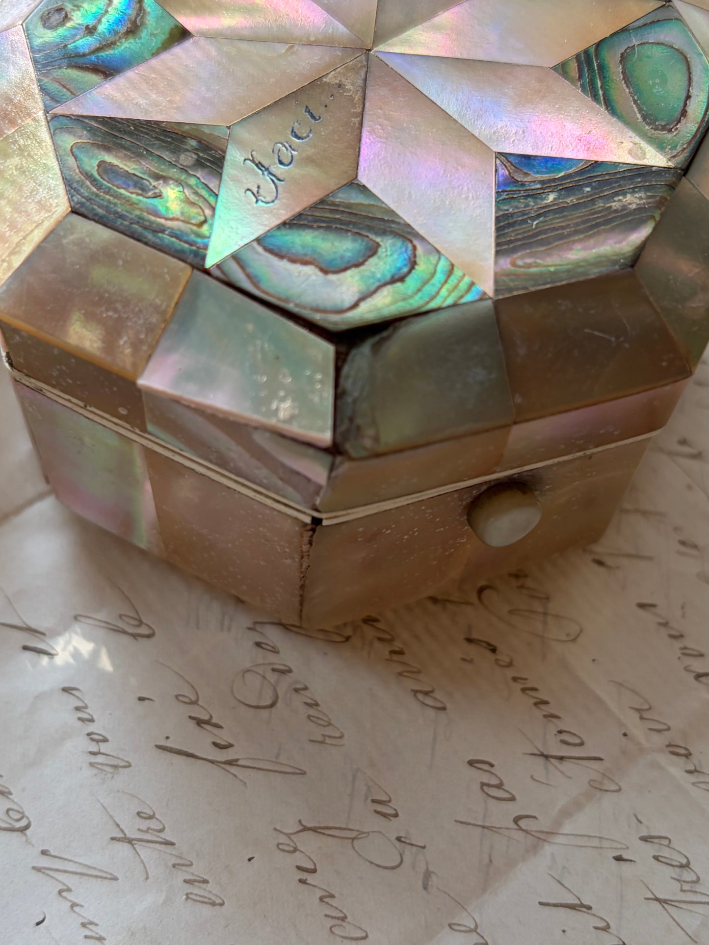 Antique Mother of Pearl & Abalone Shell Box
