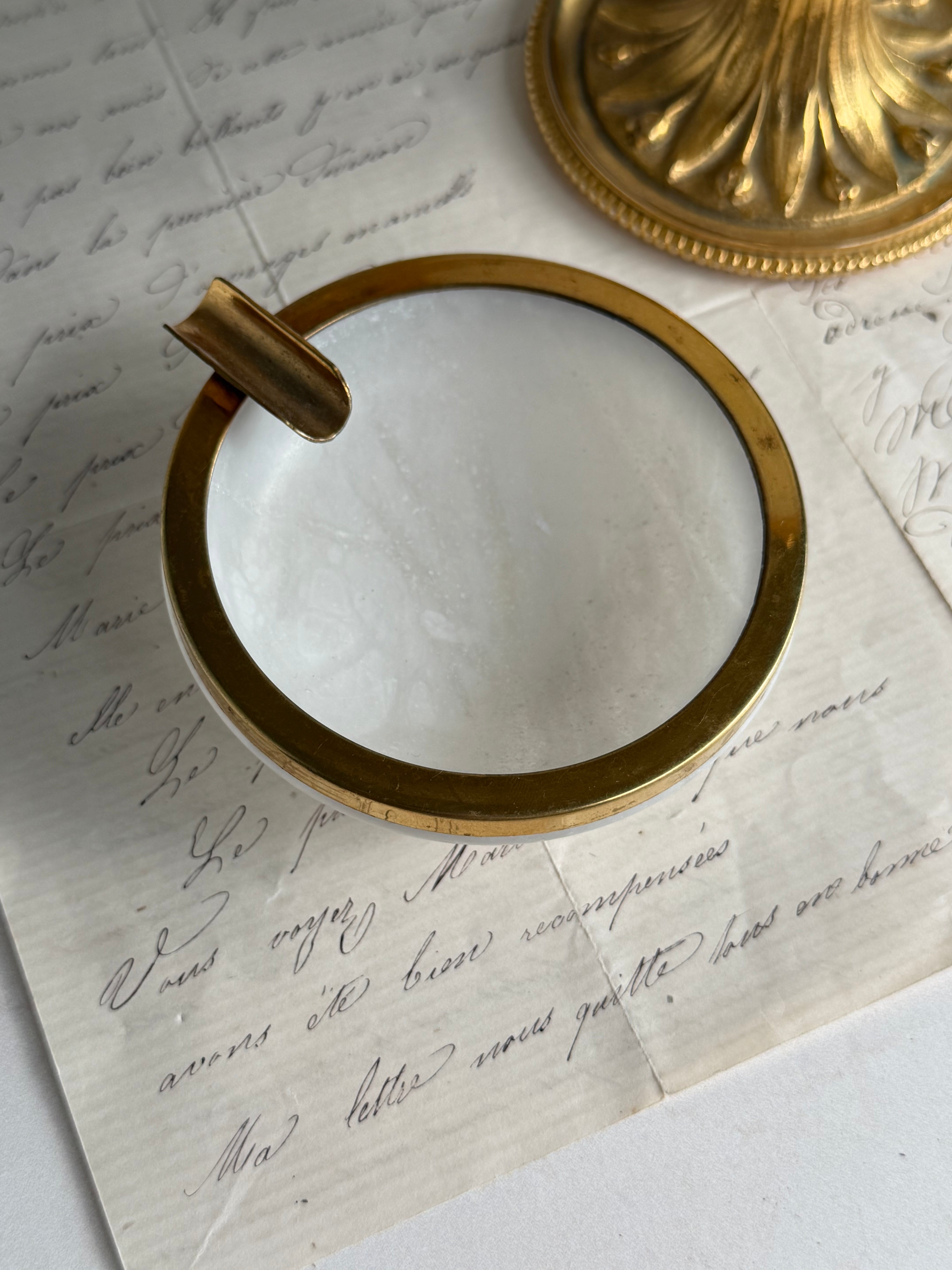 Vintage Alabaster & Gilt Brass Trinket Dish