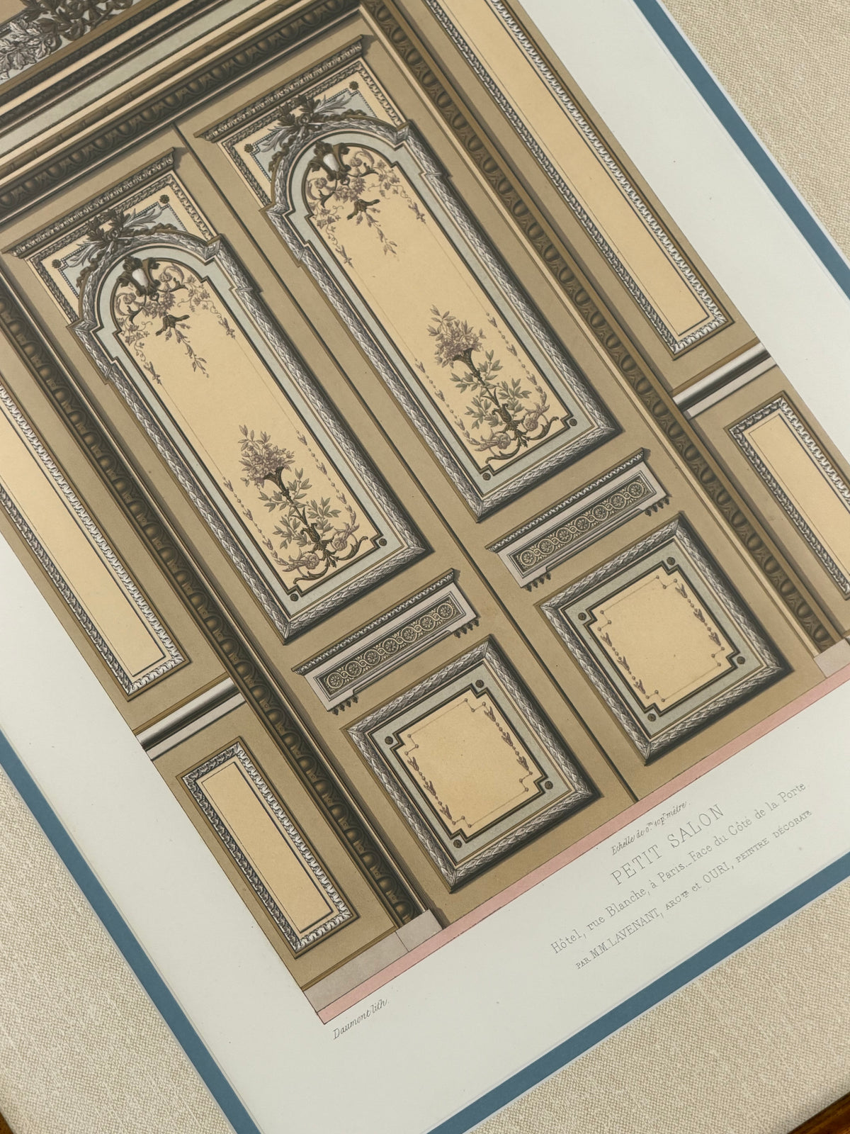 Antique French Architectural Chromolithograph – Petit Salon – Custom Framed