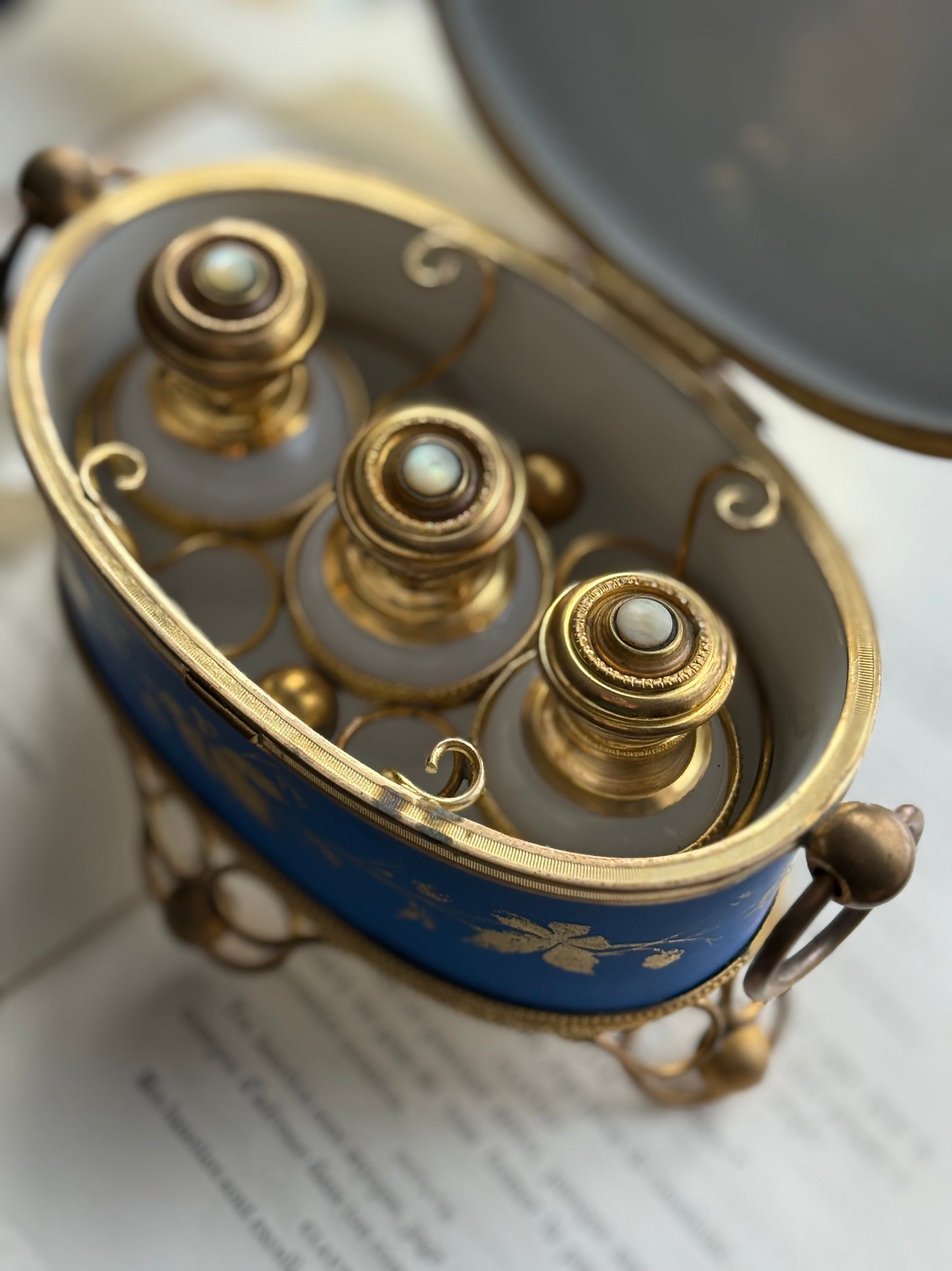 French Perfume Casket with Opaline Bottles