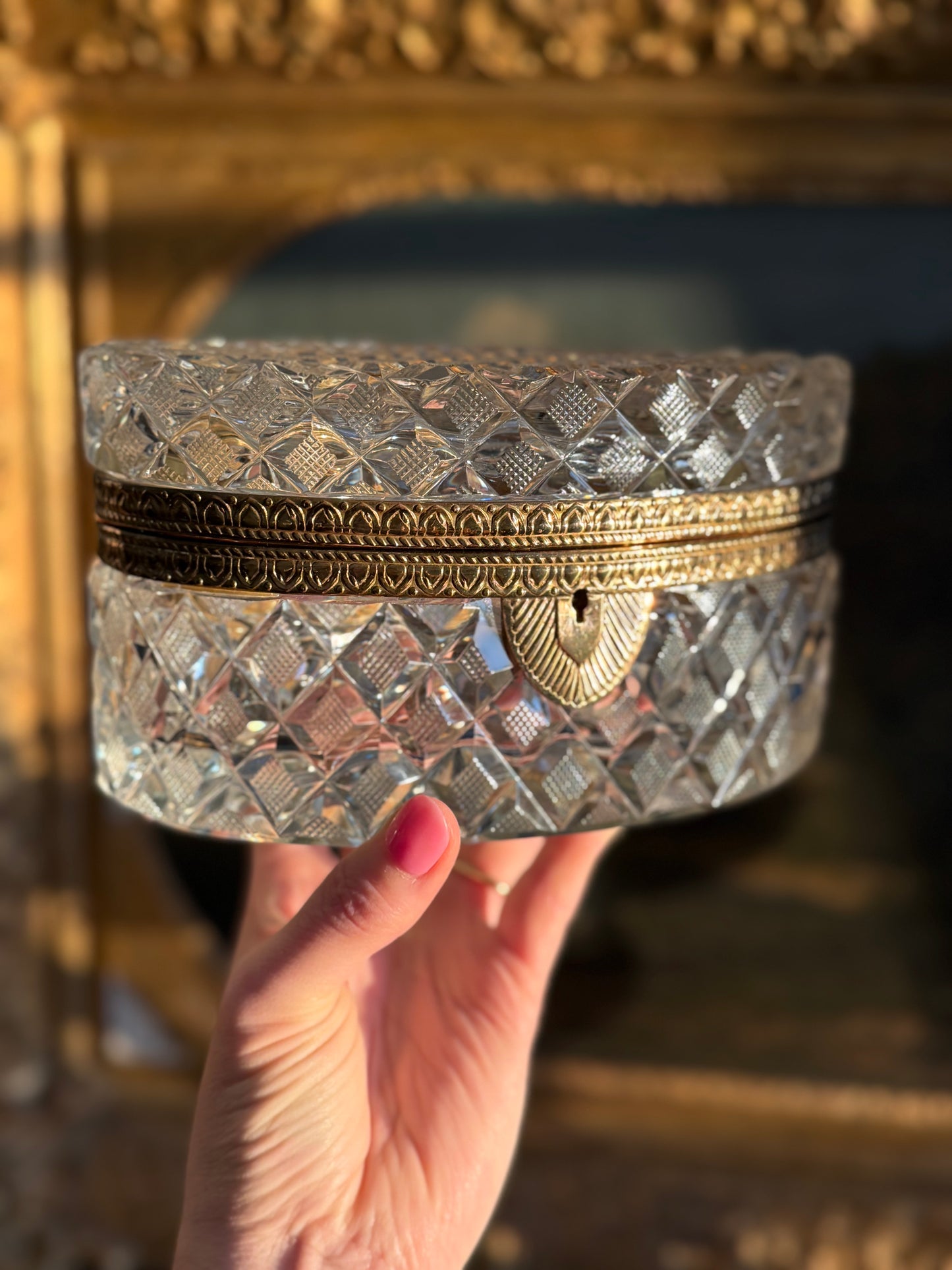 Antique French Cut Crystal Jewelry Casket with Gilt Bronze Mounts