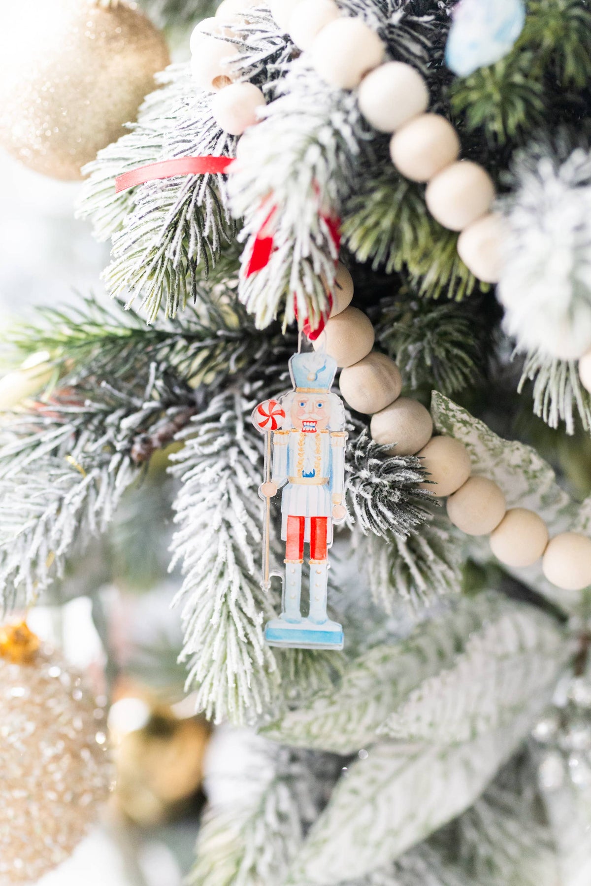 Blue and White Nutcracker Watercolor Ornament: Standard