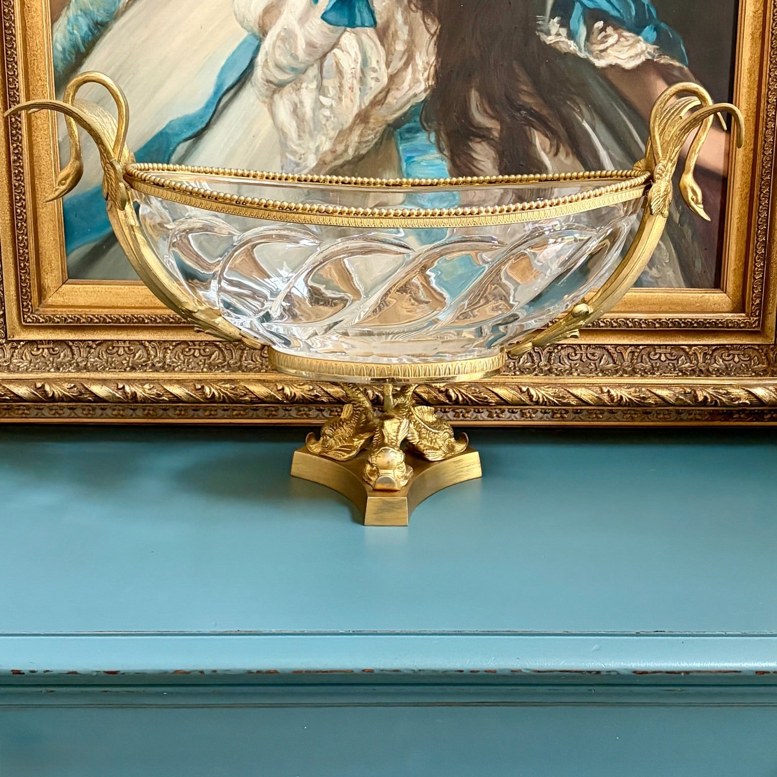 Large French Cristal Frères Swan Centerpiece Bowl