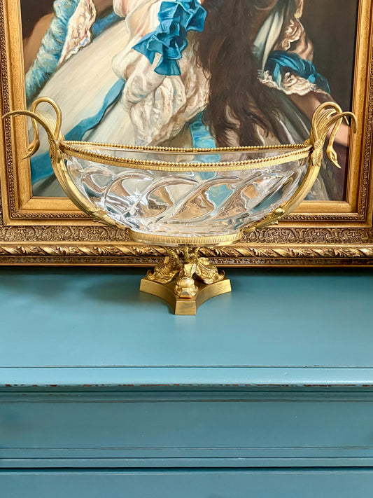 Large French Cristal Frères Swan Centerpiece Bowl