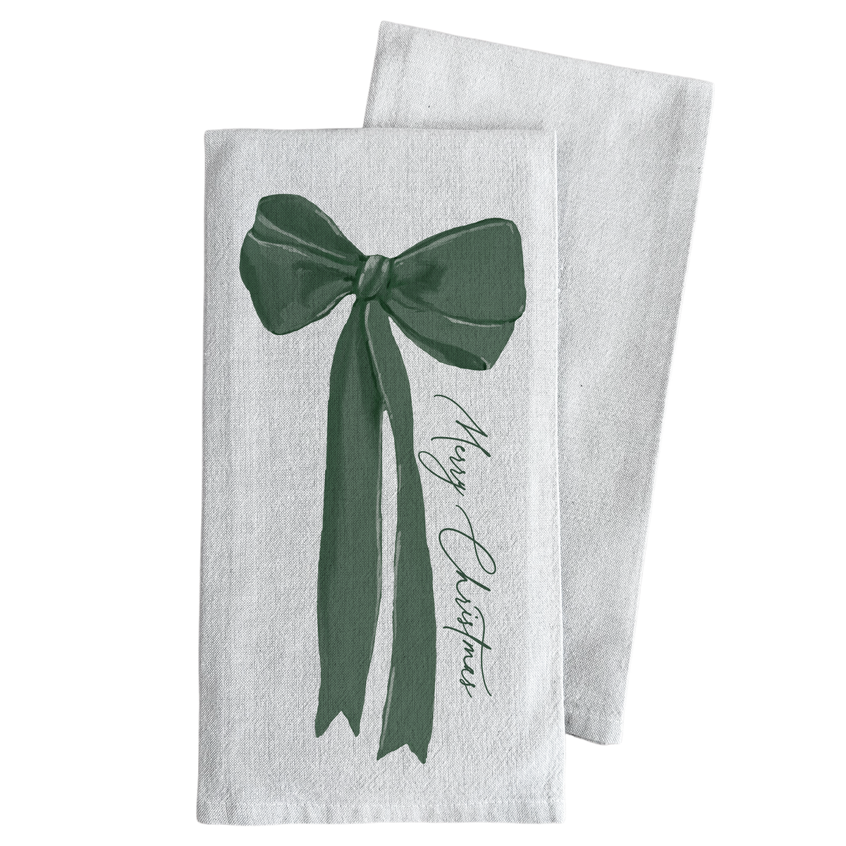 Merry Christmas Bow Tea Towel: White