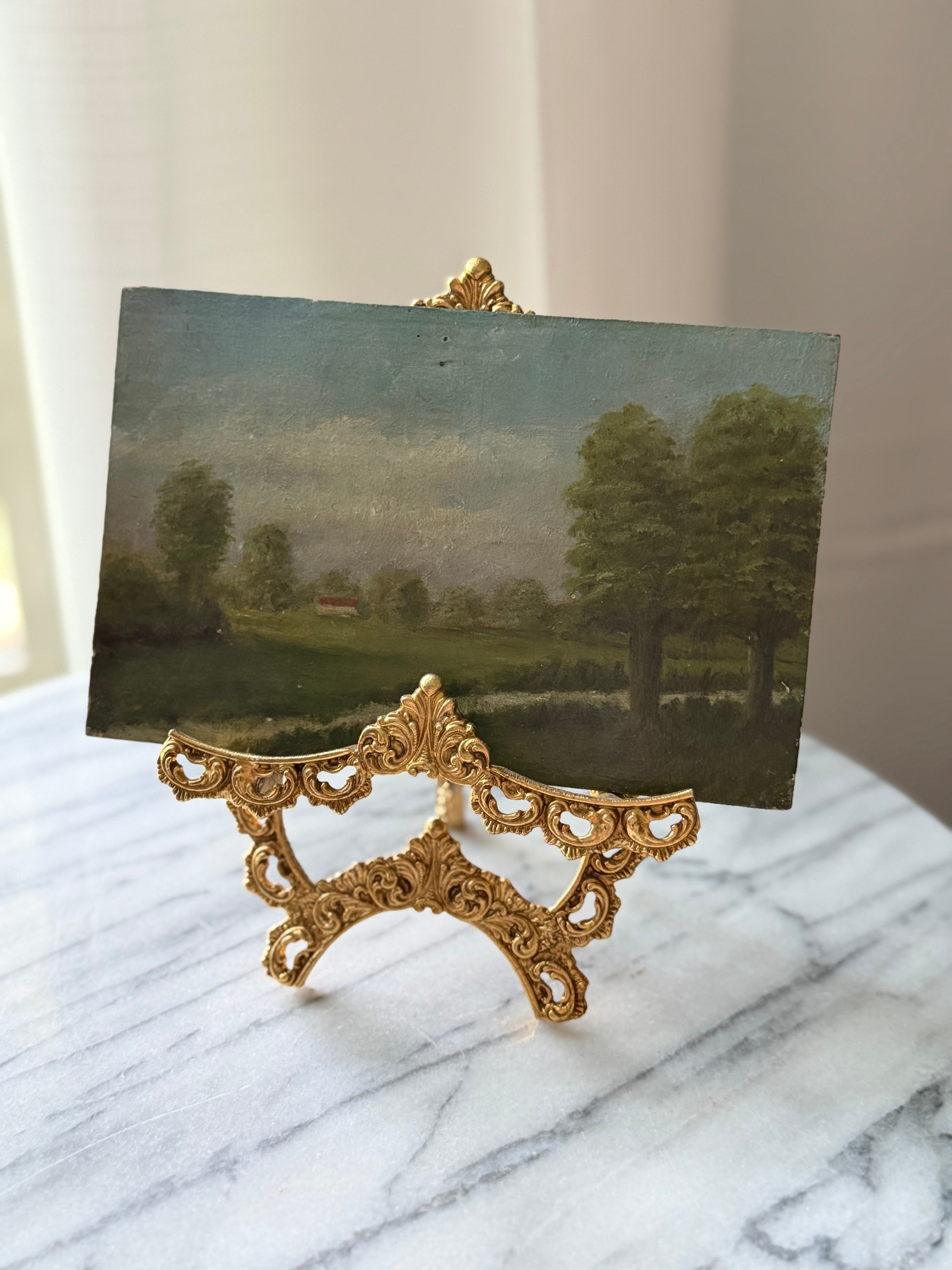 Antique French Oil Landscape on Board