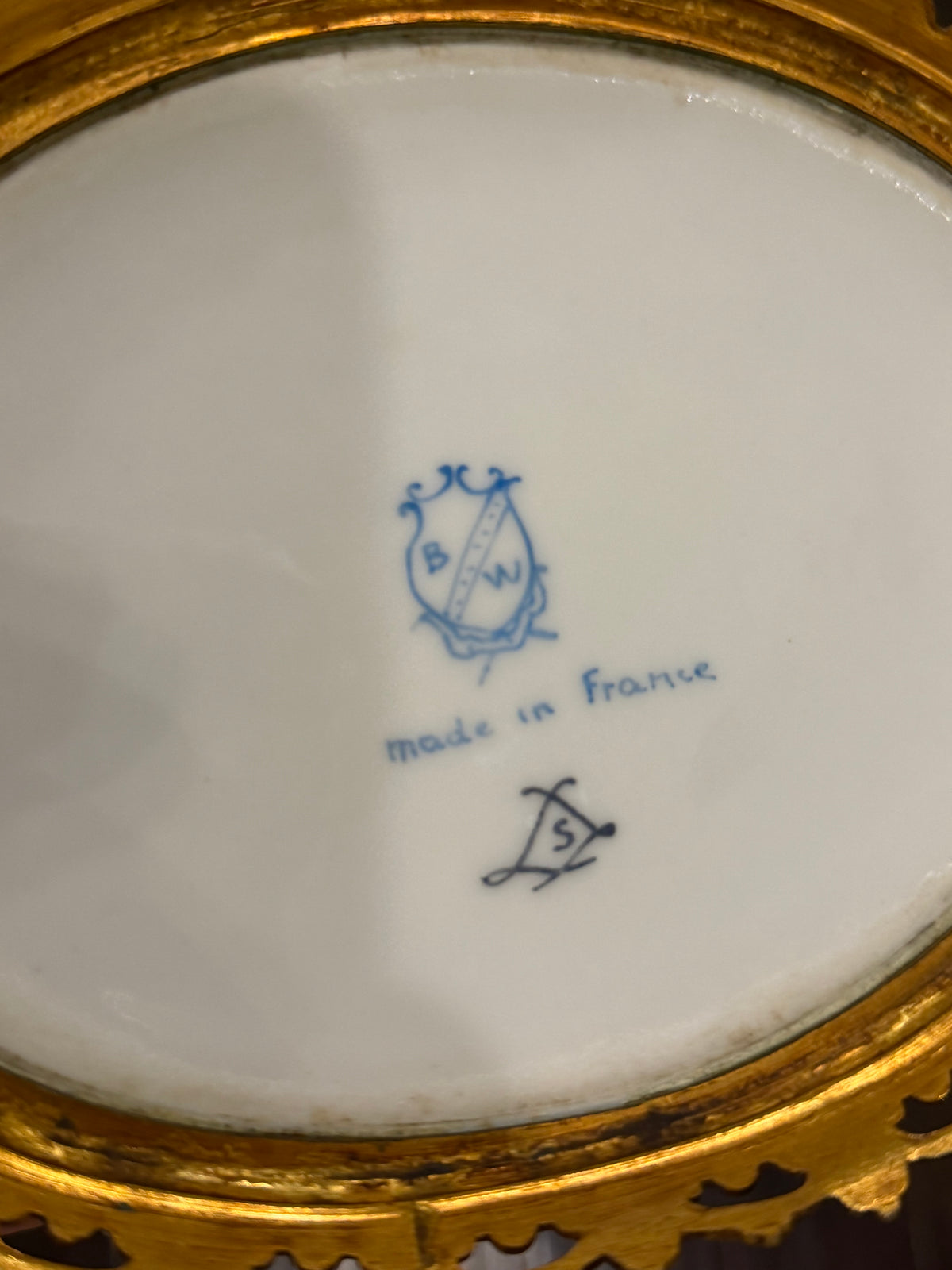 Antique French Hand-Painted Porcelain Casket with Bronze Mounts