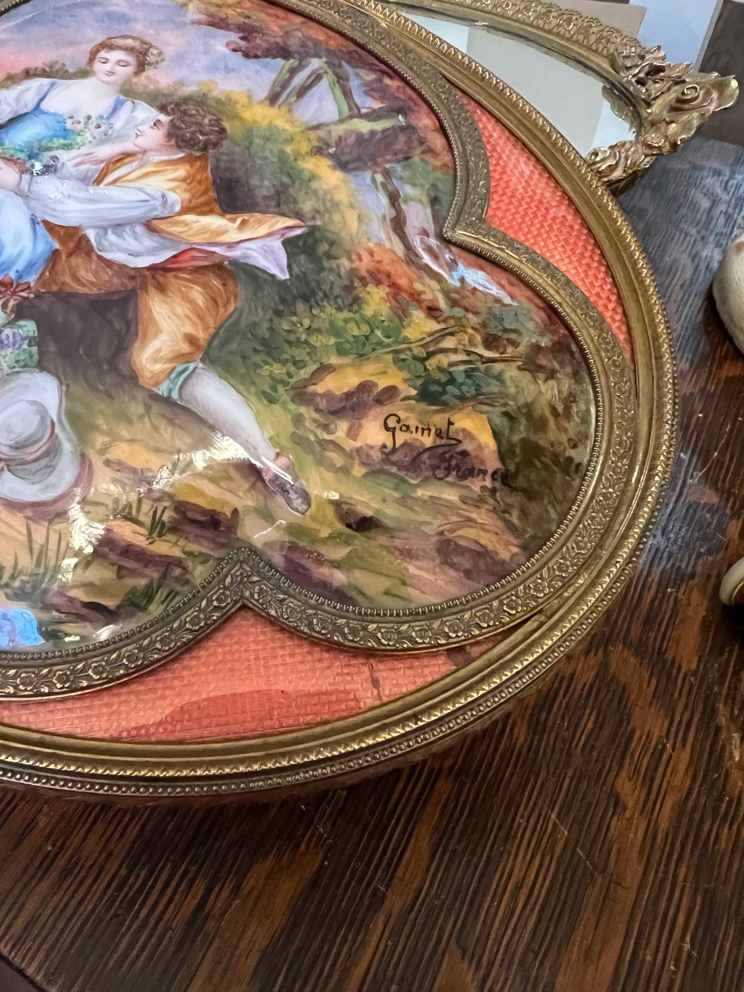Antique French Handpainted Gilt Bronze Vanity Box
