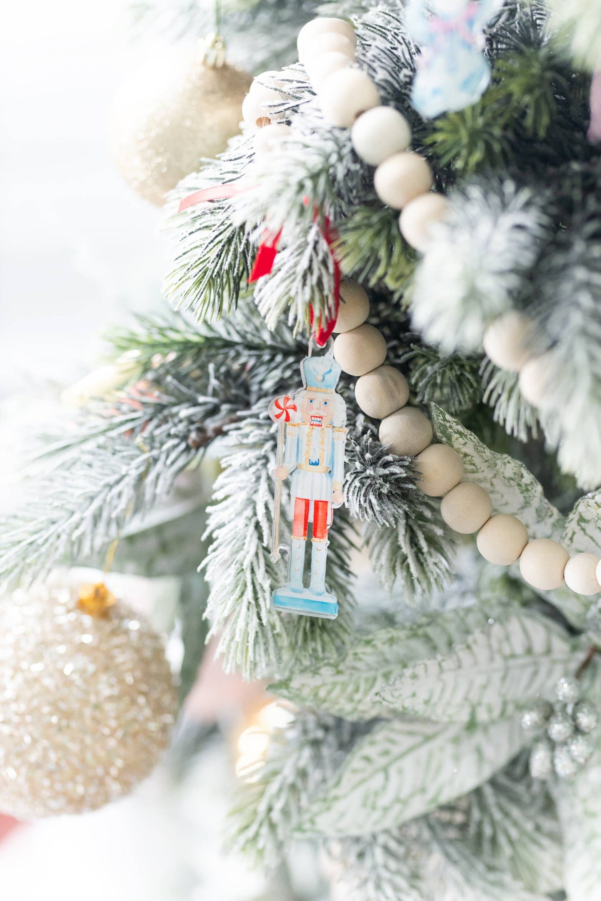 Blue and White Nutcracker Watercolor Ornament: Standard