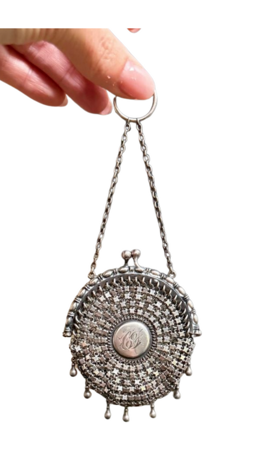 Antique Victorian Silver Chatelaine Coin Purse - Dated 1901