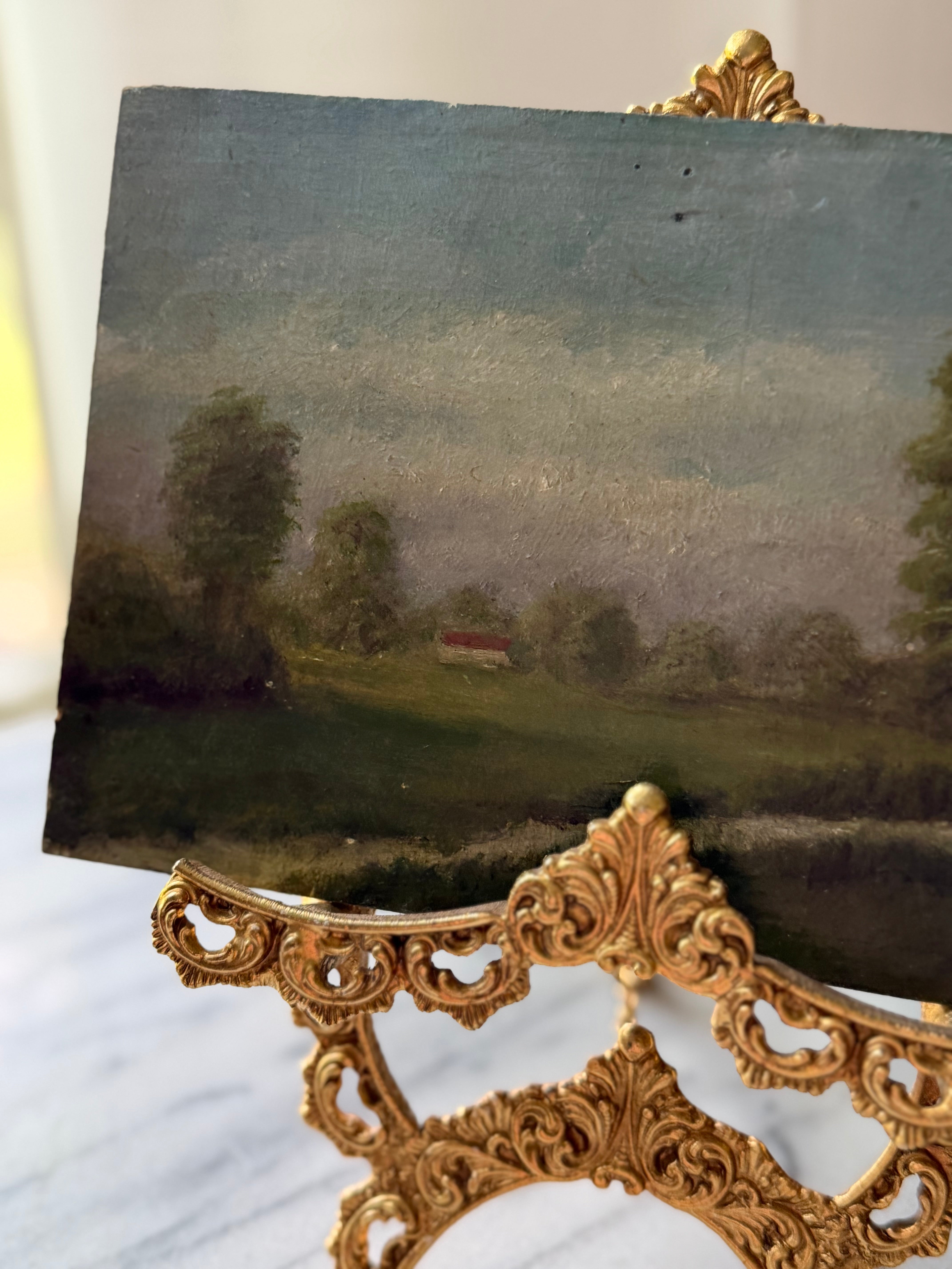 Antique French Oil Landscape on Board