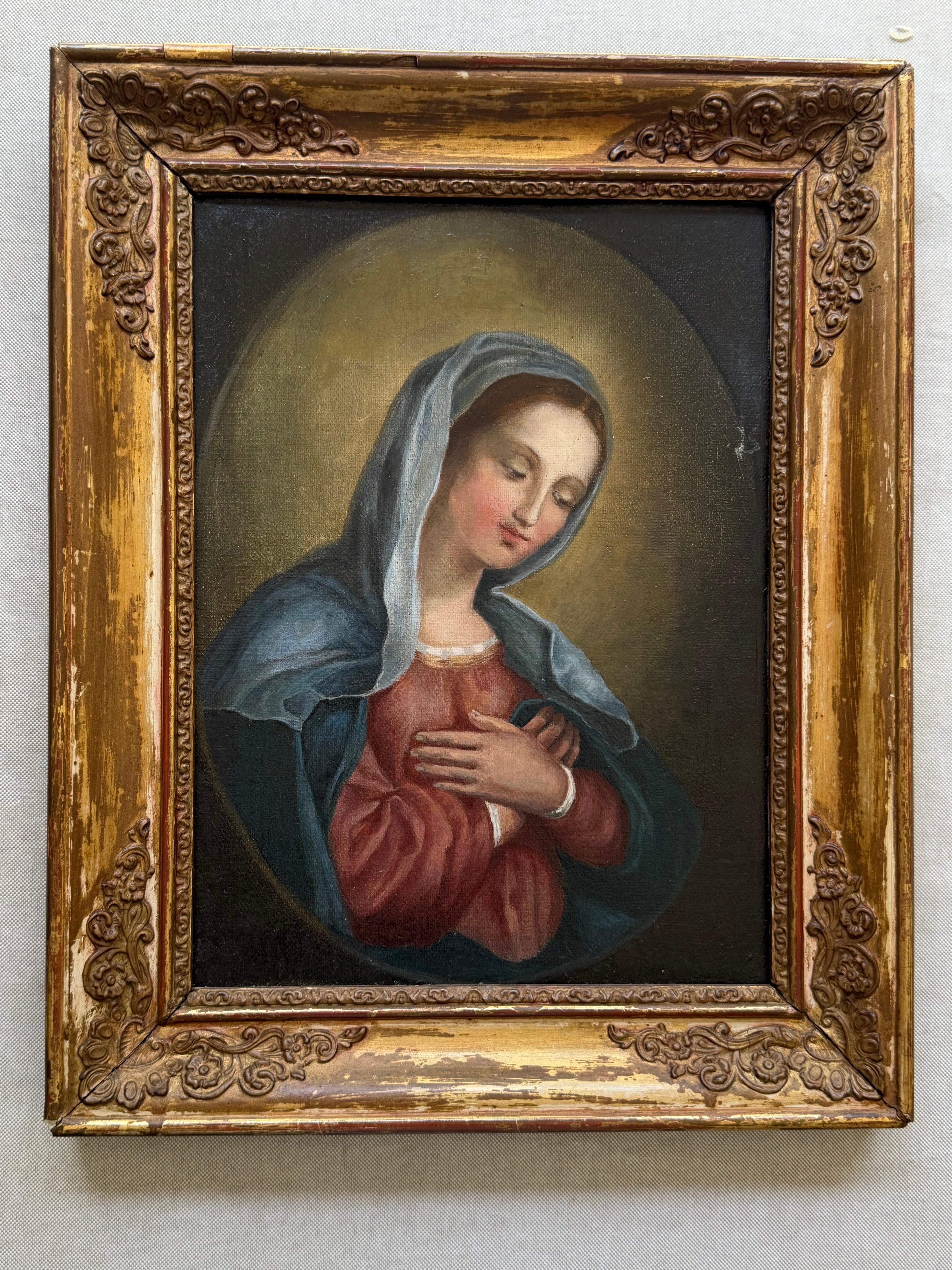 19th Century Oil on Canvas Madonna in Prayer, in the Manner of Sassoferrato