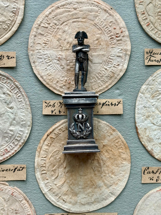 Antique French Napoleonic Wax Seal — Figural Napoleon Statuette, Hidden Eagle Compartment, Imperial “N” Cipher, 19th Century