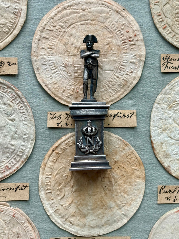 Antique French Napoleonic Wax Seal — Figural Napoleon Statuette, Hidden Eagle Compartment, Imperial “N” Cipher, 19th Century