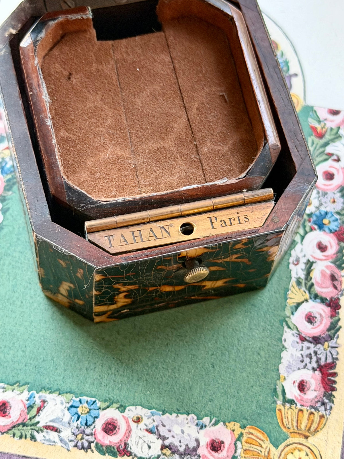 Antique French Tahan Paris Pocket Watch Box with Tortoiseshell Veneer