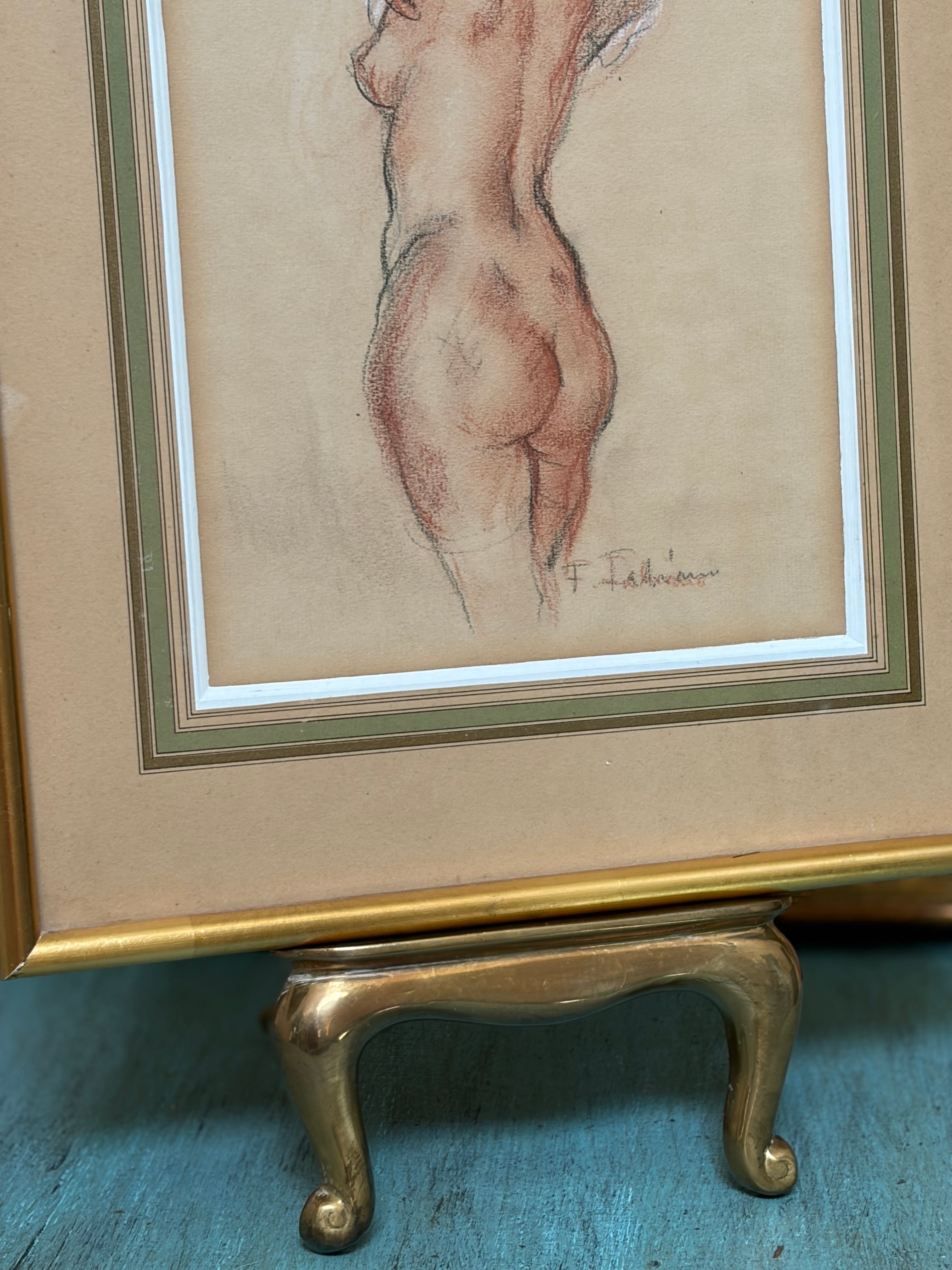 Vintage French Signed Academic Figure Study | Graphite & Sanguine Drawing