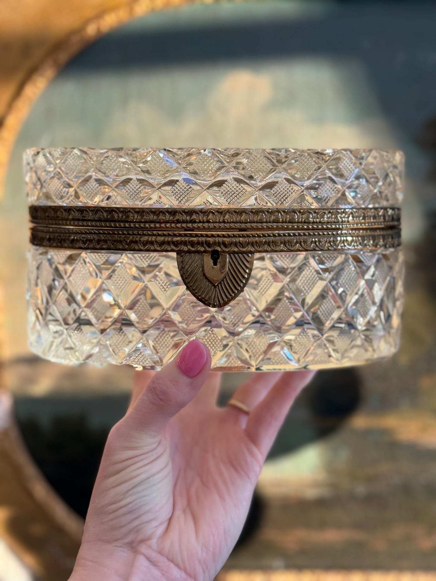 Antique French Cut Crystal Jewelry Casket with Gilt Bronze Mounts