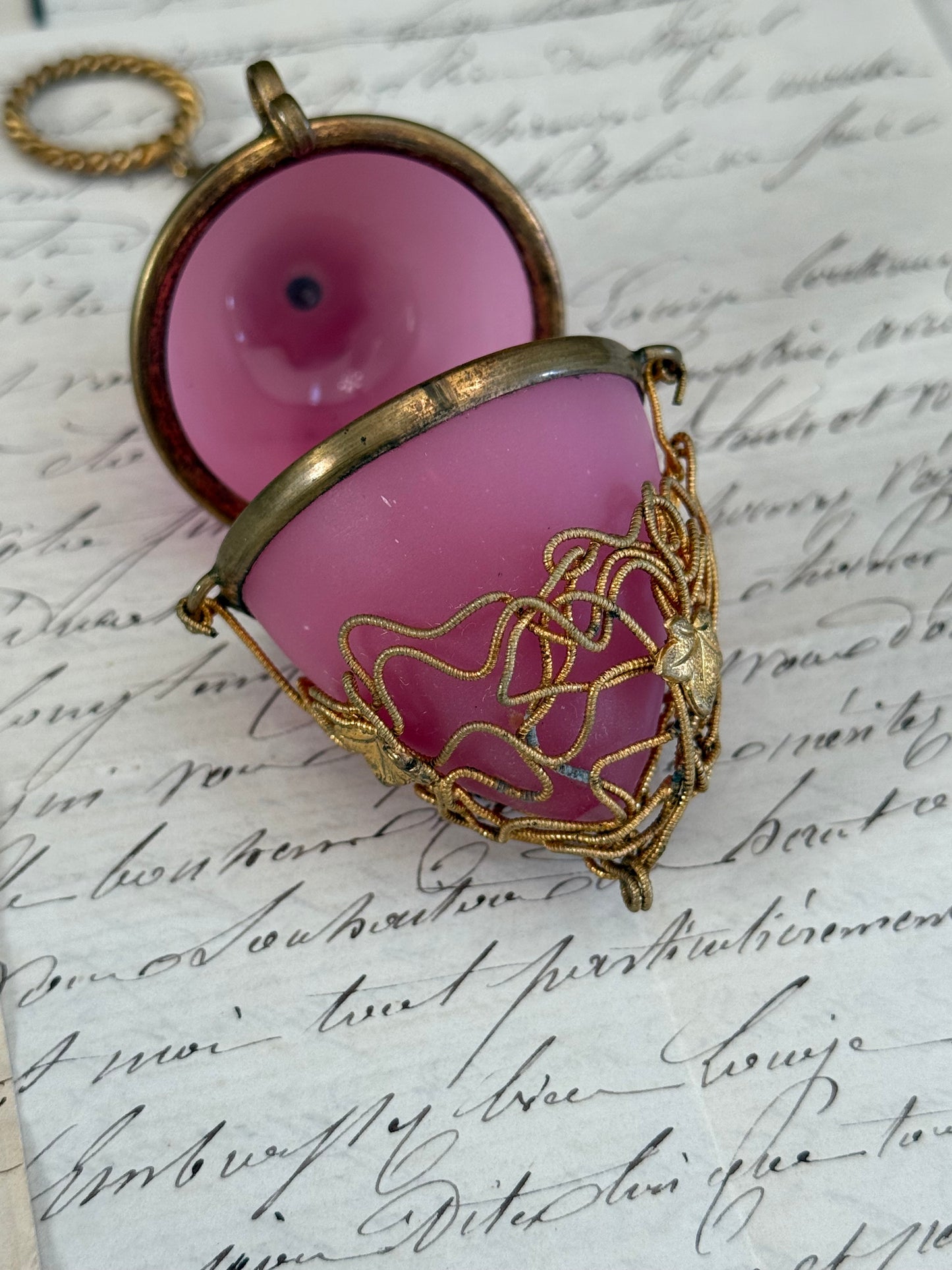 French Pink Opaline Egg Casket