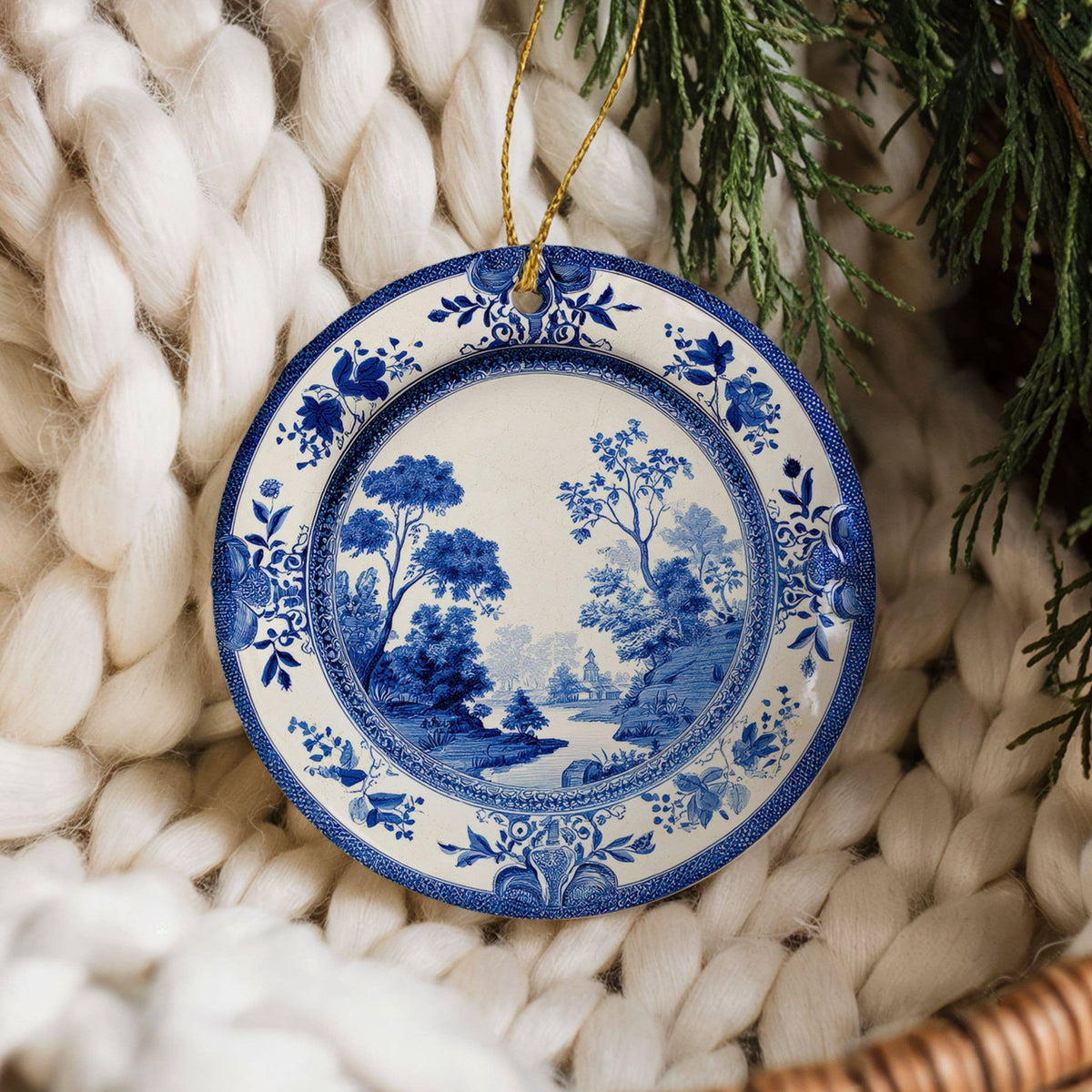 Blue Chinoiserie Ornament, Christmas Holiday Delft Decor