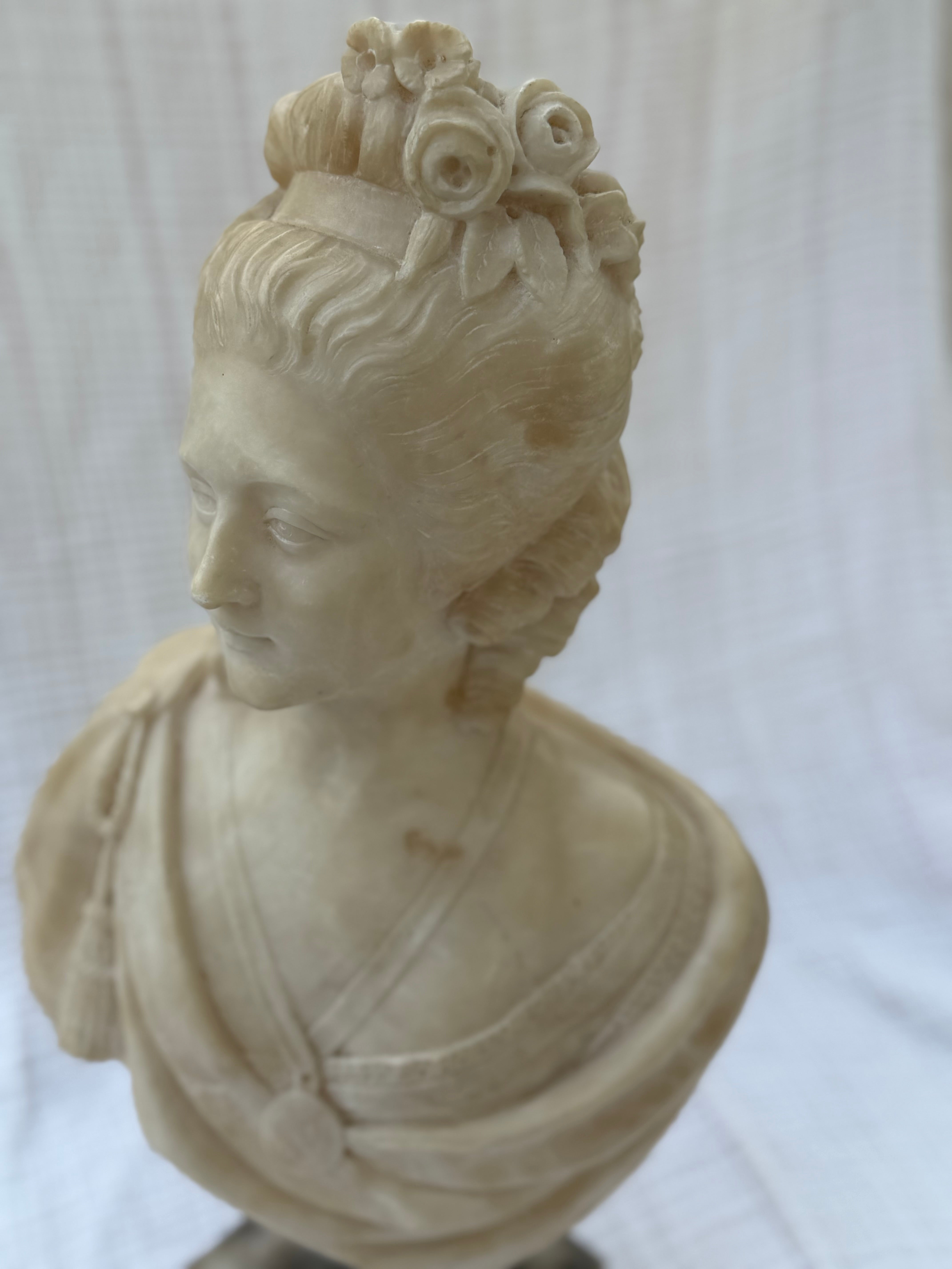 Antique Alabaster Marie Antoinette Bust (shipping notes included)