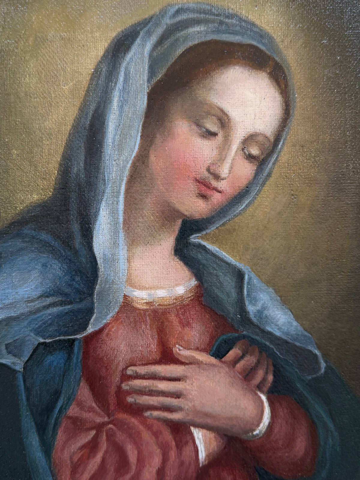 19th Century Oil on Canvas Madonna in Prayer, in the Manner of Sassoferrato