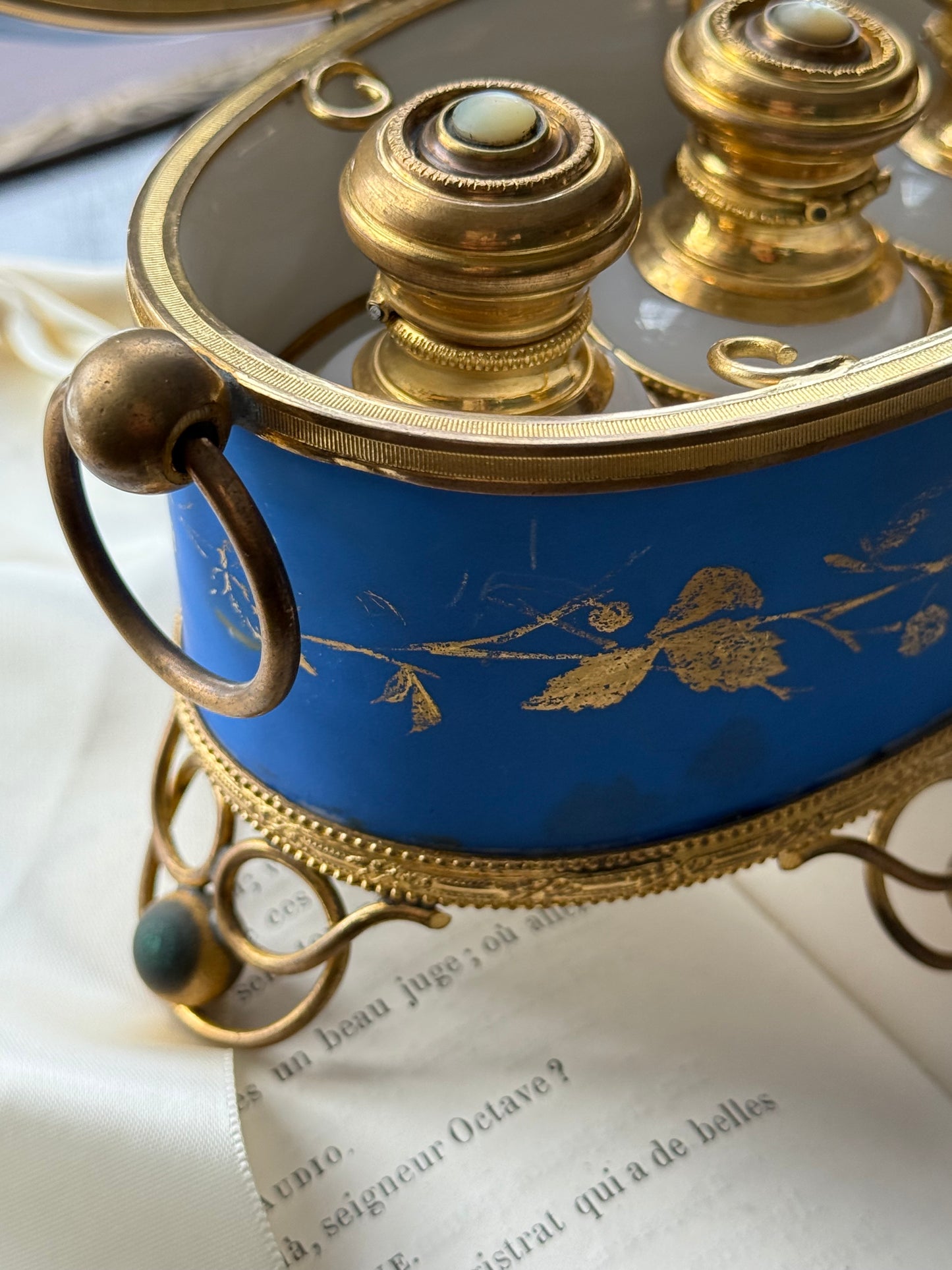French Perfume Casket with Opaline Bottles