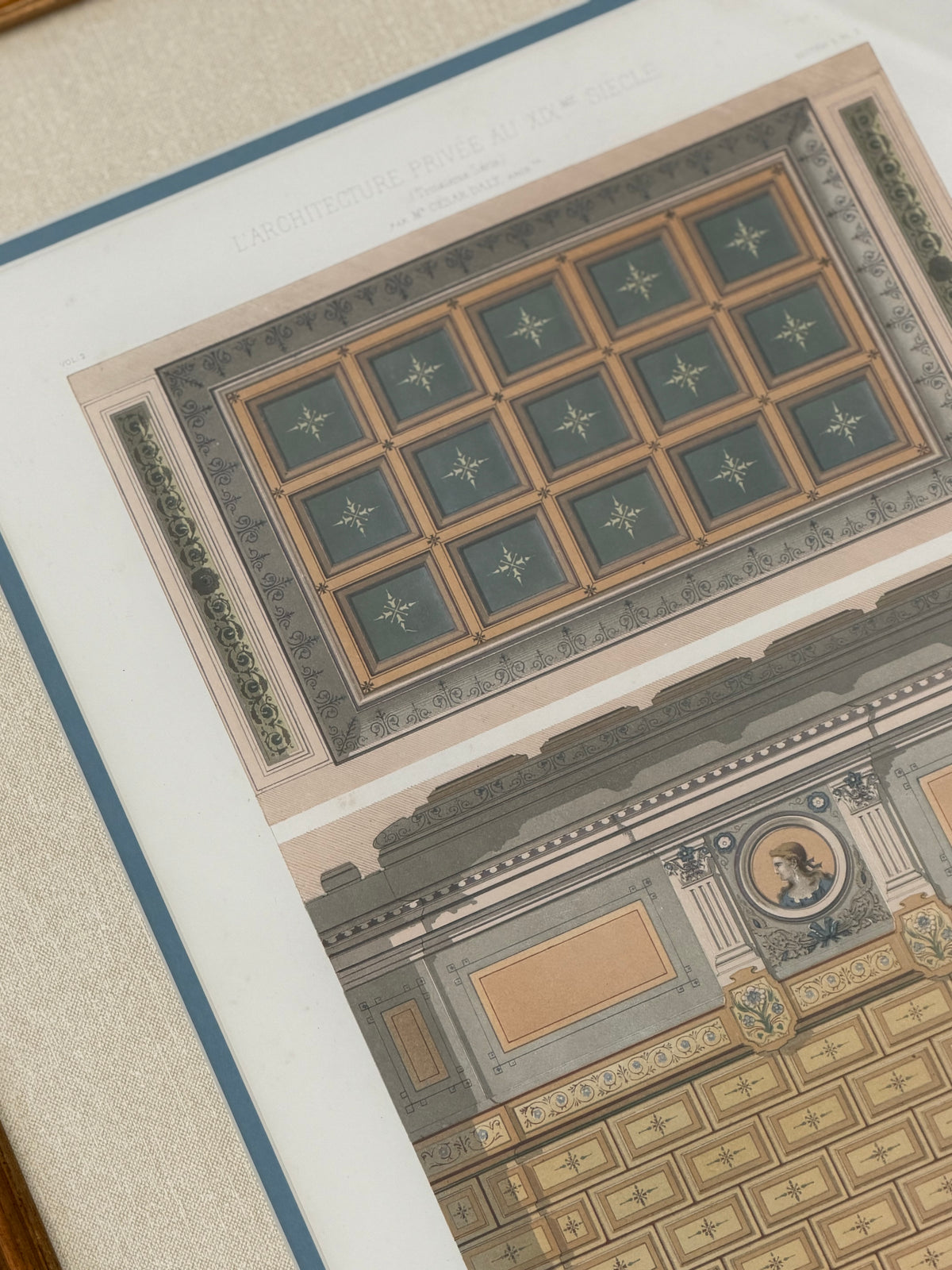 Antique French Architectural Chromolithograph – Passage de Porte Bâtarde – Custom Framed