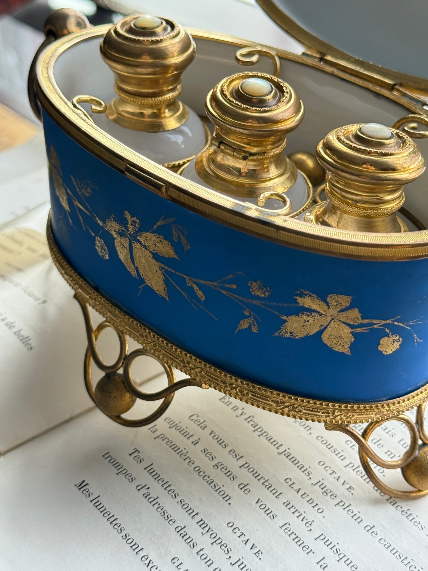 French Perfume Casket with Opaline Bottles