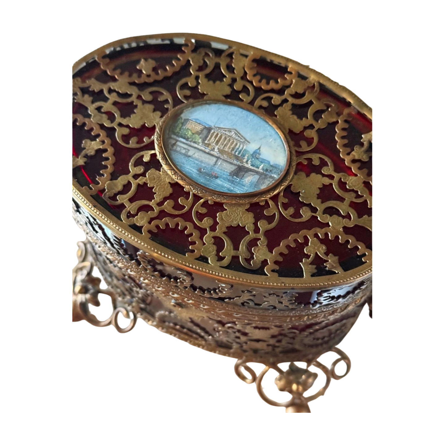 Antique French Ruby Glass Jewelry Casket