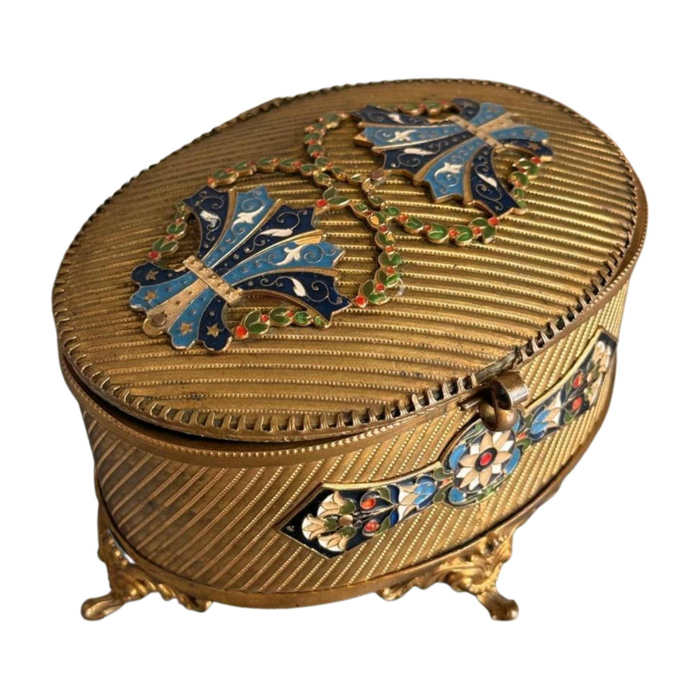 Antique Gilt Bronze & Champlevé Enamel Jewelry Casket