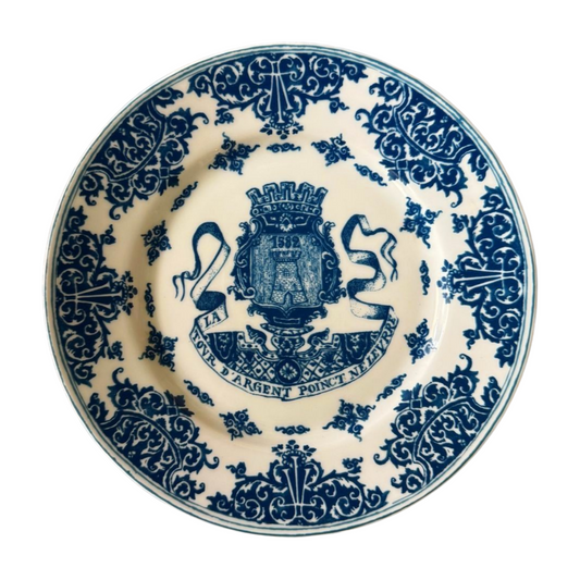 Limoges Blue and White Crest Plate
