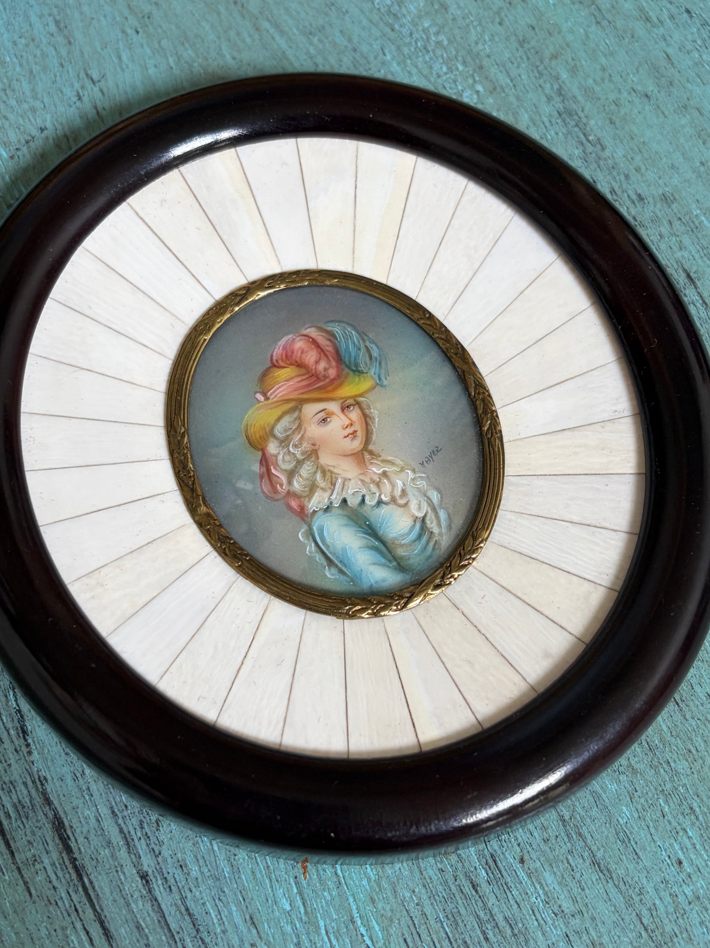 Antique French Hand-Painted Portrait