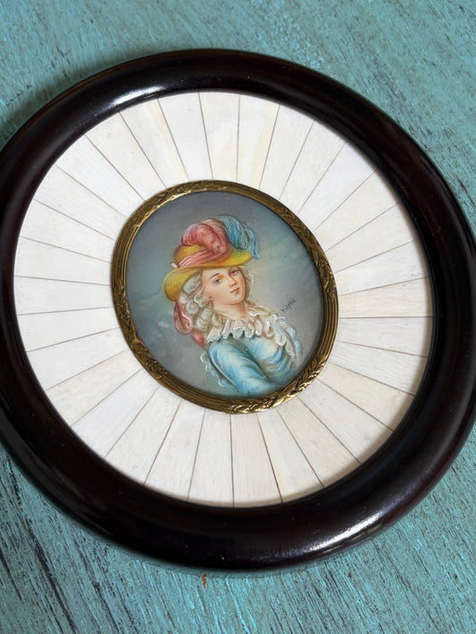 Antique French Hand-Painted Portrait
