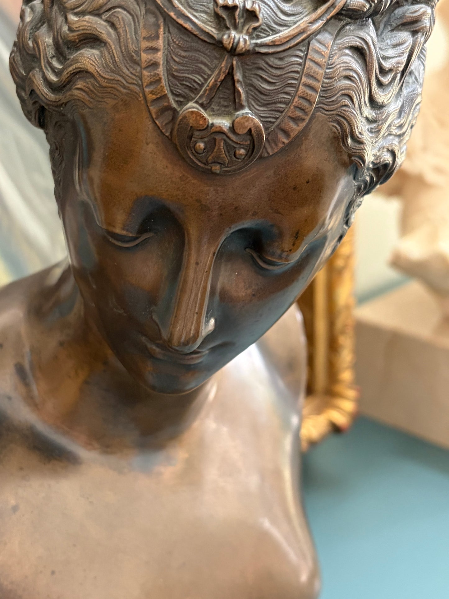 Antique Bronze Bust of Diana the Huntress