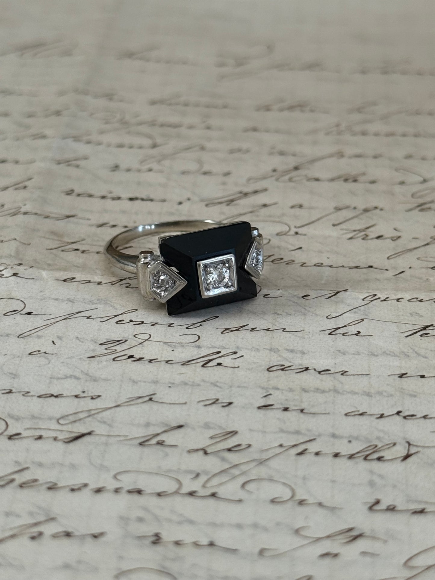 14k Gold Onyx & Diamond Ring