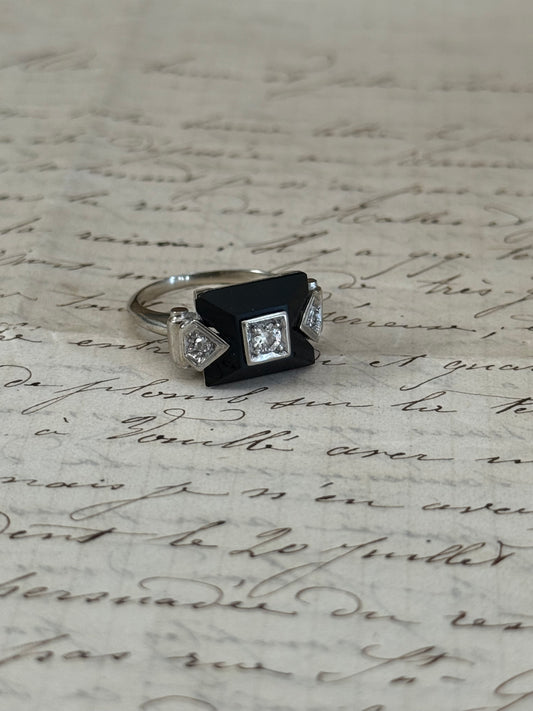 14k Gold Onyx & Diamond Ring