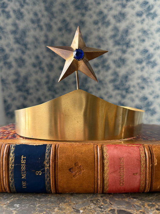 Antique Gilt Star Crown with Blue Stone Accent