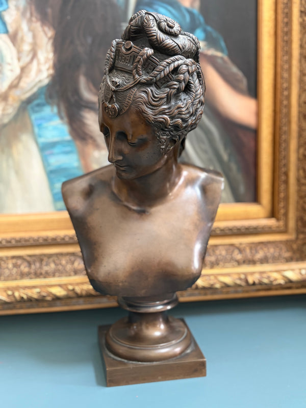 Antique Bronze Bust of Diana the Huntress
