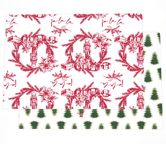 4 Piece Set Holiday Toile Red Reversible Placemats